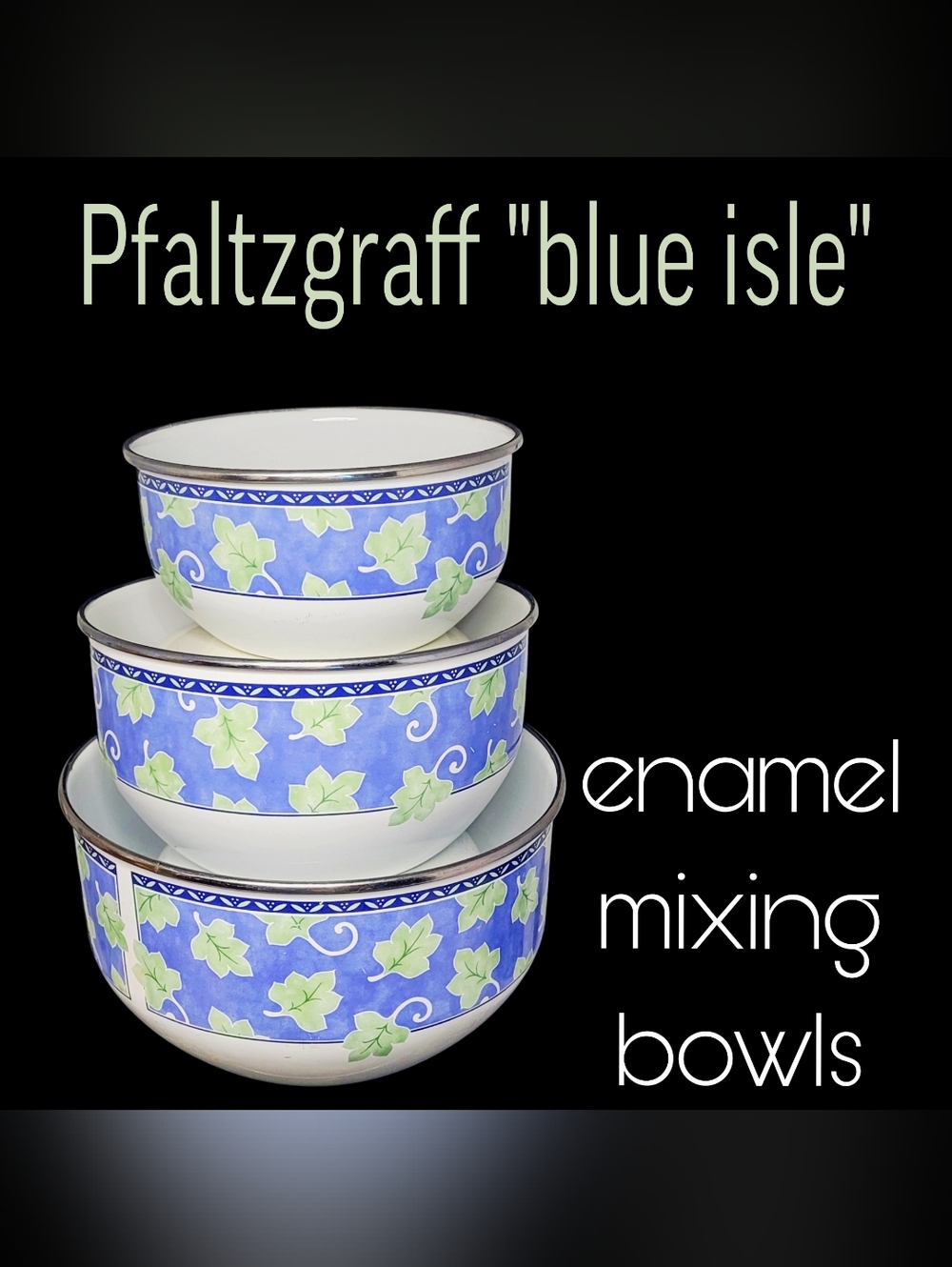 Vintage Pfaltzgraff Blue Isle Enamel Mixing 3 Bowl Set